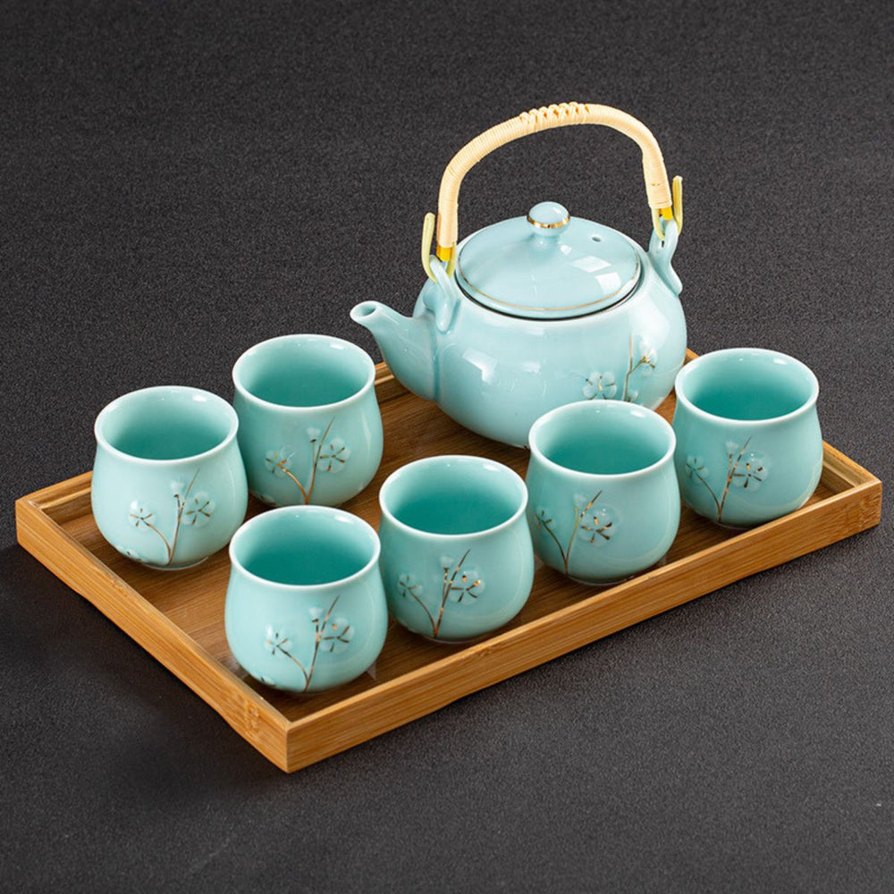 Aiko Japanese Jade porcelain tea set with bamboo tray – Celadon Blue
