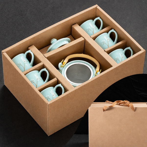 aiko celadon blue tea pot set box