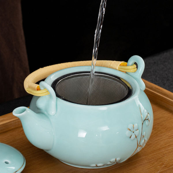 aiko celadon blue tea pot set filter