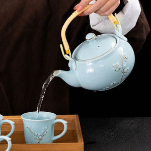 aiko celadon blue tea pot set pouring tea