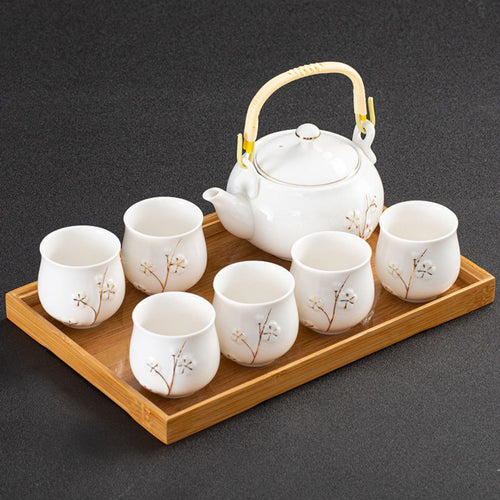 Aiko Japanese Jade porcelain tea set with bamboo tray – Ivory Blossom