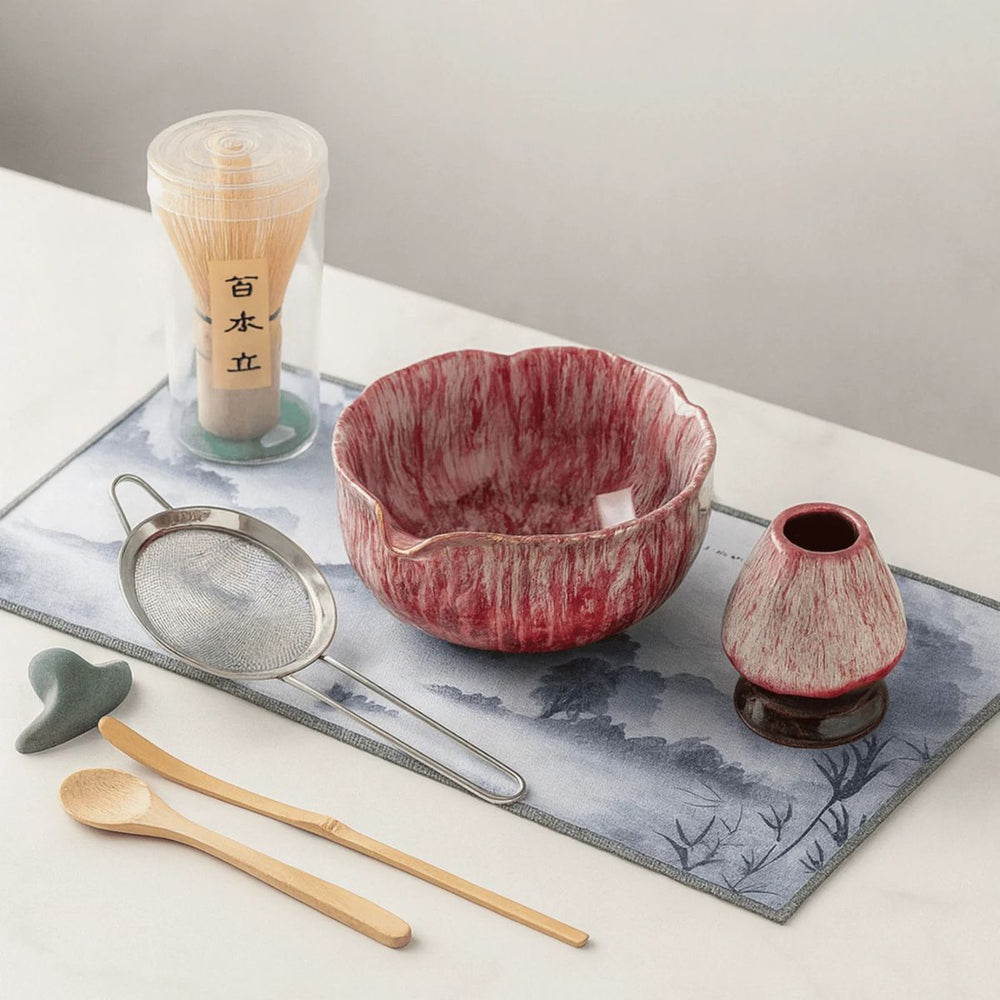 Akane Matcha Set – 8-Piece Kiln-glazed ceremony kit – Red