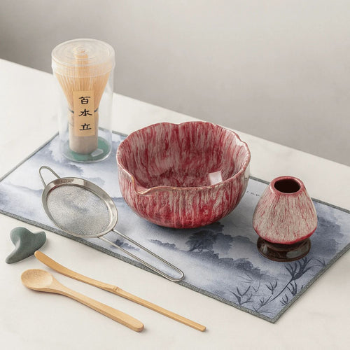 Akane Matcha Set – 8-Piece Kiln-glazed ceremony kit – Red