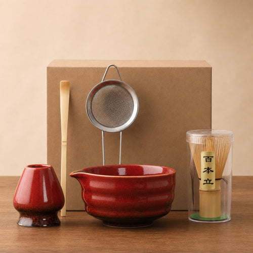 Akari Matcha Set – 5-Piece Ceramic Ceremony Kit – Crimson Red