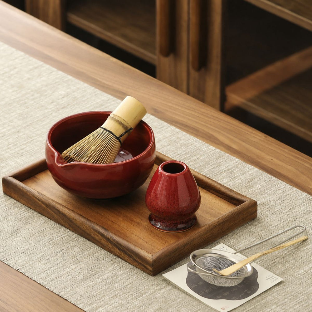 Akari Matcha Set – 5-Piece Ceramic Ceremony Kit – Crimson Red