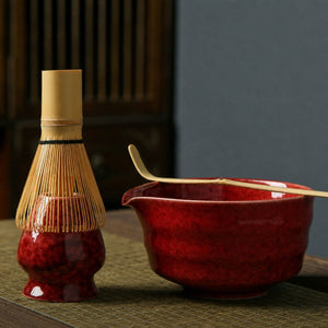 Akari Matcha Set – 5-Piece Ceramic Ceremony Kit – Crimson Red