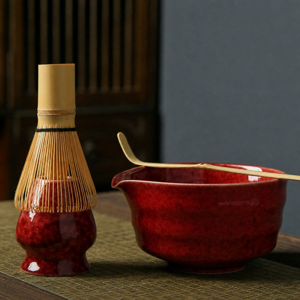 Akari Matcha Set – 5-Piece Ceramic Ceremony Kit – Crimson Red