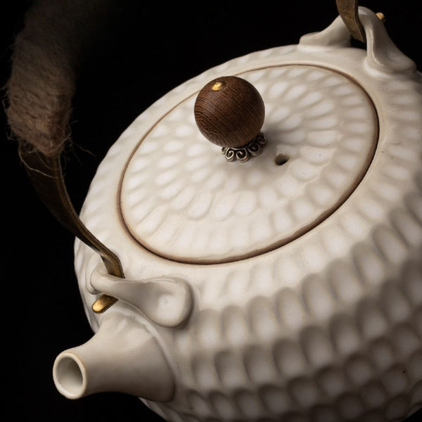 Anji Chinese ceramic teapot – 430ml Textured White