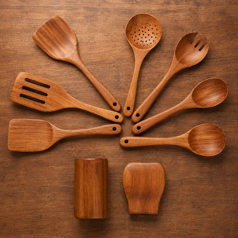 Eren Teak kitchen utensil set – 9 Piece