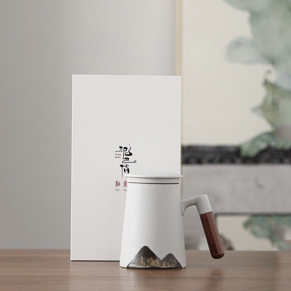 Hakone ceramic tea mug with infuser – Mountain White