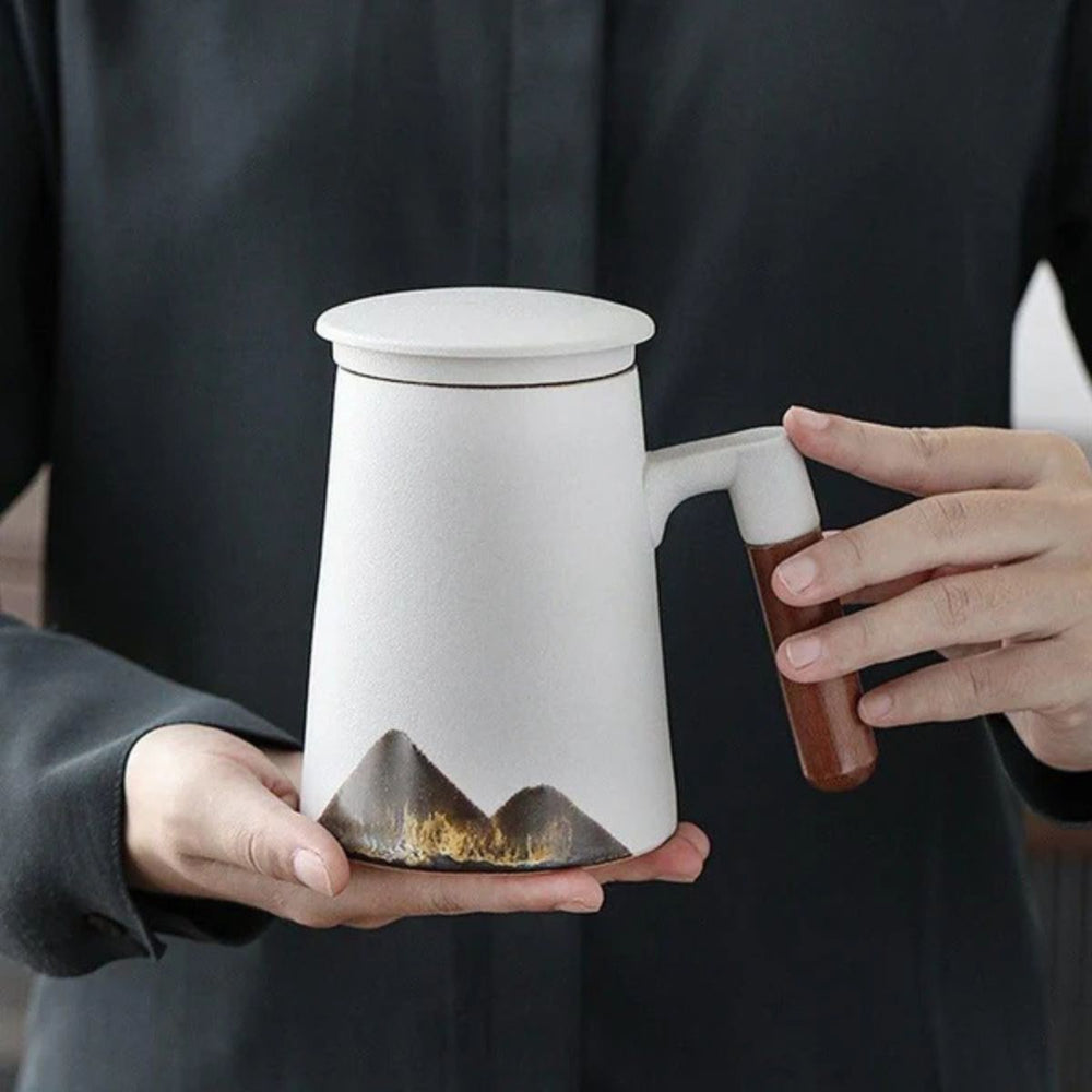 Hakone ceramic tea mug with infuser – Mountain White