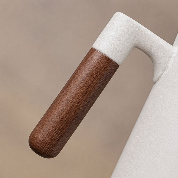 Close-up of the Hakone Mountain White mug's walnut wood handle