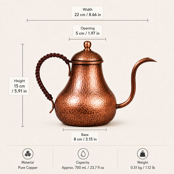 Jade Copper Gooseneck Kettle – 700ml Hammered Finish