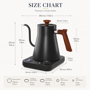 Kairo Electric gooseneck kettle with temperature control – 0.9L, 1200W - Matte Black