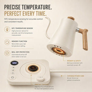 Kairo Electric gooseneck kettle with temperature control – 0.9L, 1200W - Warm White