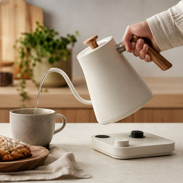 Kairo Electric gooseneck kettle with temperature control – 0.9L, 1200W - Warm White