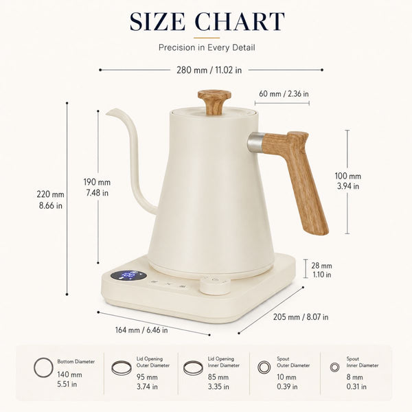 Kairo Electric gooseneck kettle with temperature control – 0.9L, 1200W - Warm White