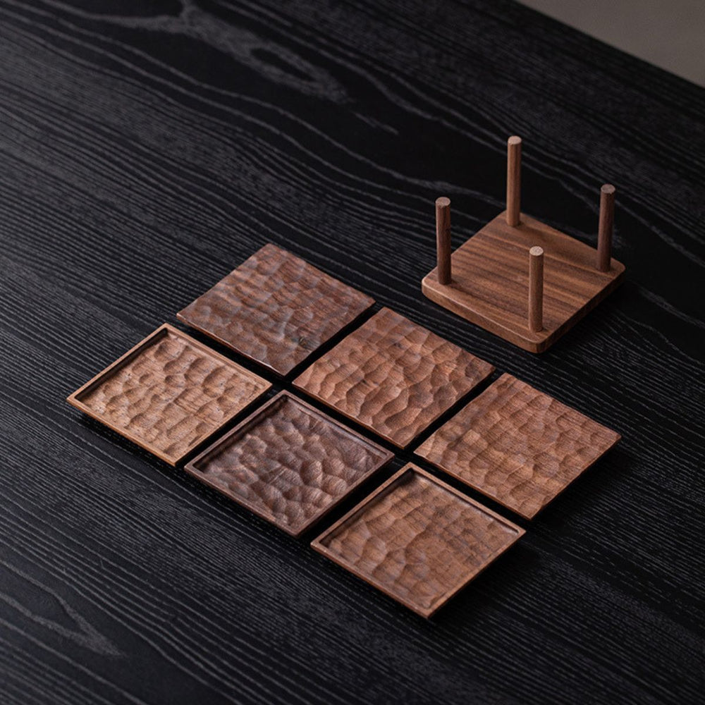 Kiso textured walnut wood tea coaster set – 6 Pieces