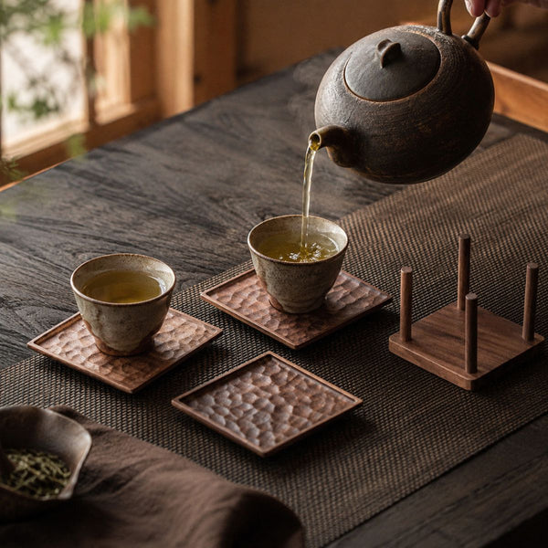 Kiso textured walnut wood tea coaster set – 6 Pieces