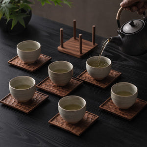 Kiso textured walnut wood tea coaster set – 6 Pieces