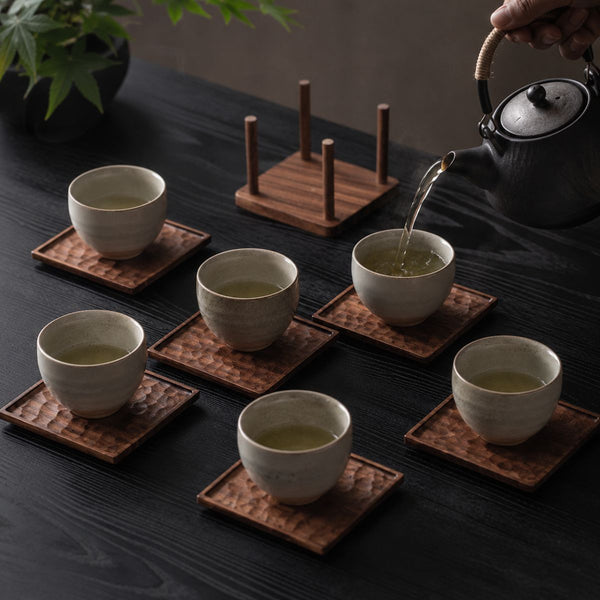 Kiso textured walnut wood tea coaster set – 6 Pieces
