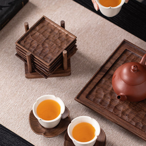 Kiso textured walnut wood tea coaster set – 6 Pieces