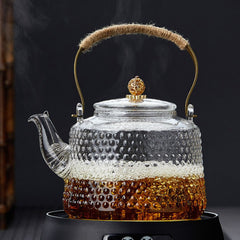 Lian Chinese glass teapot with strainer – 1.4L Hammered borosilicate glass