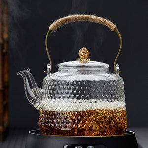 Lian Chinese glass teapot with strainer – 1.4L Hammered borosilicate glass