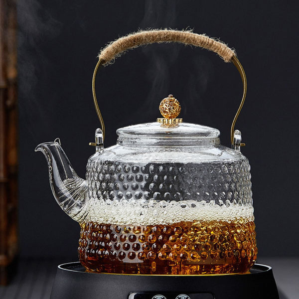 Lian Chinese glass teapot with strainer – 1.4L Hammered borosilicate glass