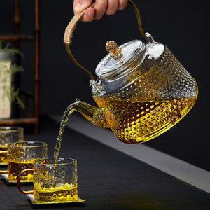 Lian Chinese glass teapot with strainer – 1.4L Hammered borosilicate glass