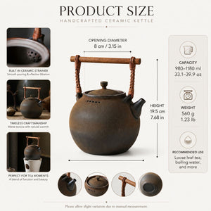 Maro Handmade Japanese-style ceramic kettle with wooden handle – 1L