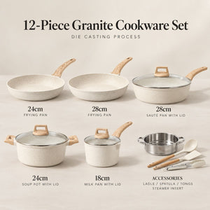 Mikage cookware set contents with the size of each piece