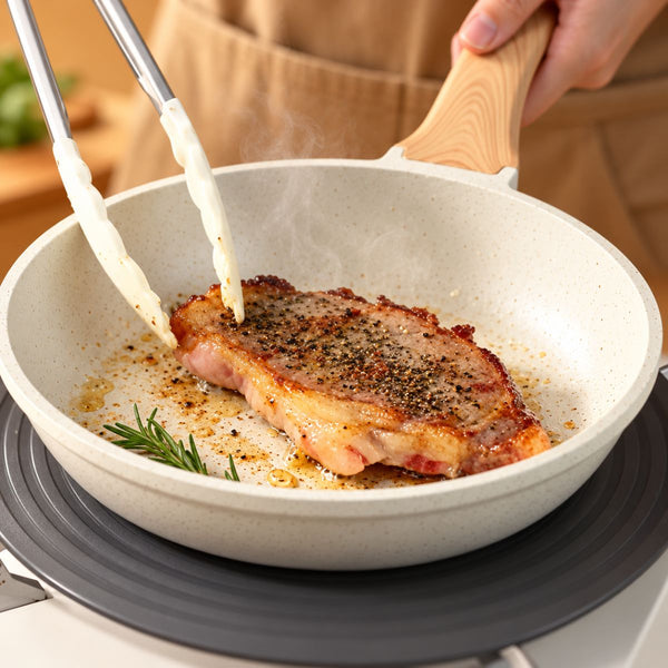 Searing a steak in the Mikage granite nonstick frying pan