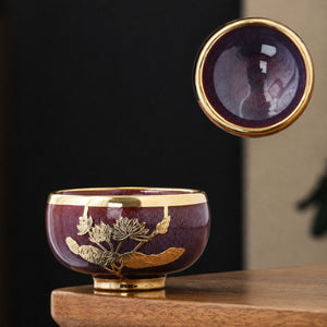 Ming Chinese tea cup set – 5 Glazed ceramic cups with gold detailing