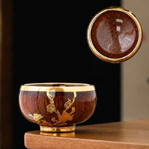 Ming Chinese tea cup set – 5 Glazed ceramic cups with gold detailing