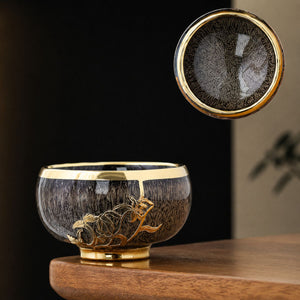 Ming Chinese tea cup set – 5 Glazed ceramic cups with gold detailing