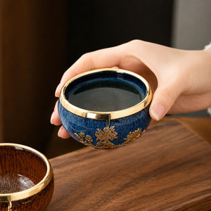 Ming Chinese tea cup set – 5 Glazed ceramic cups with gold detailing