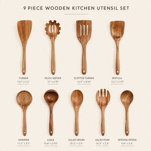 Mori Wooden Kitchen Utensils Set – 9-Piece Acacia Wood