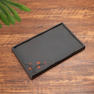 Nagi black serving tray with plum blossom detail