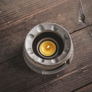 Top view of the Renji tea warmer with a lit tealight candle