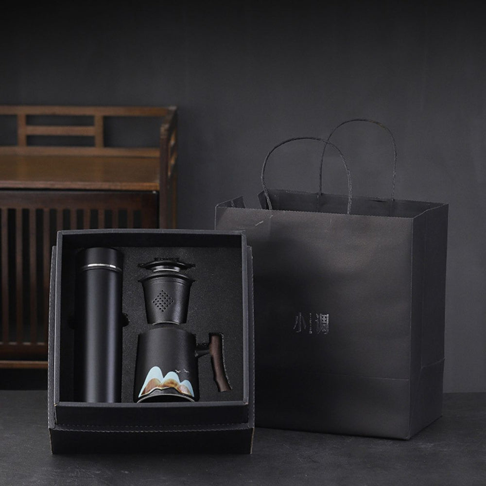 Riku Tea travel set with temperature display thermos & Infuser mug – Matte Black