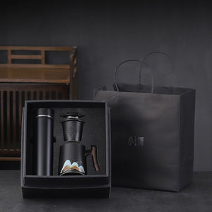 Riku Tea travel set with temperature display thermos & Infuser mug – Matte Black