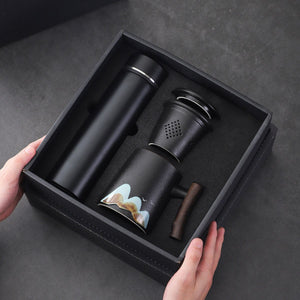 Riku Tea travel set with temperature display thermos & Infuser mug – Matte Black