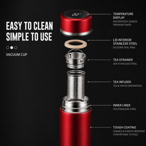 Riku Tea travel set with temperature display thermos & Infuser mug – Vermilion Red