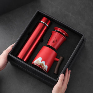 Riku Tea travel set with temperature display thermos & Infuser mug – Vermilion Red