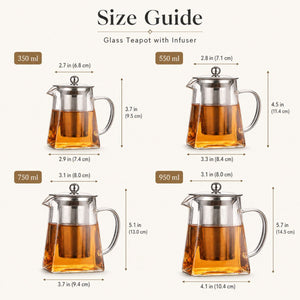 Sora glass teapot with infuser – Borosilicate Glass – 550ml to 950ml