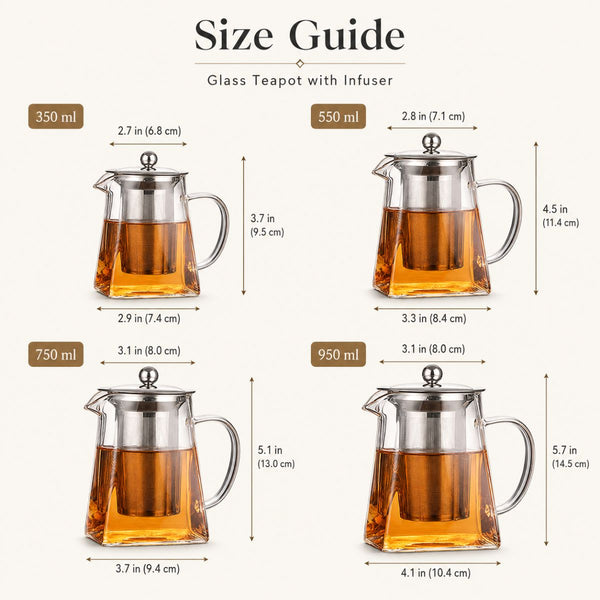 Sora glass teapot with infuser – Borosilicate Glass – 550ml to 950ml