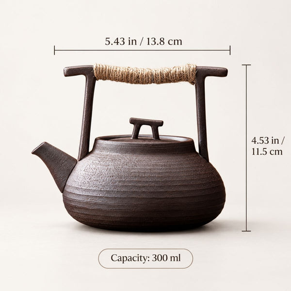 Sumi ceramic teapot dimensions: 5.43 in (13.8 cm) wide, 4.53 in (11.5 cm) tall, 300ml capacity