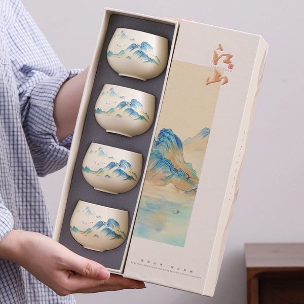 Yuki ceramic tea cup set – Landscape Design – Set of 4