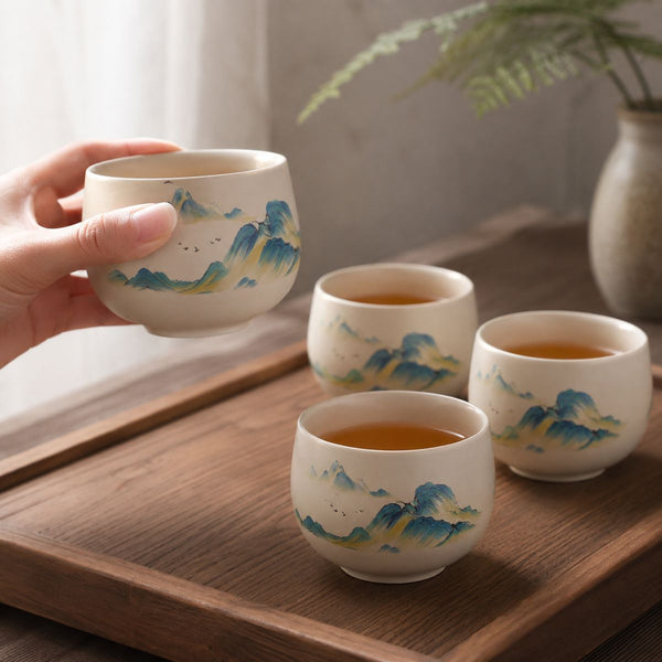 Yuki ceramic tea cup set – Landscape Design – Set of 4